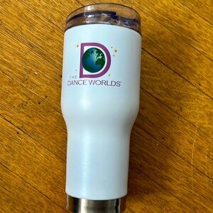 The Dance Worlds white water bottle tumbler, swing closure, 32 ounce